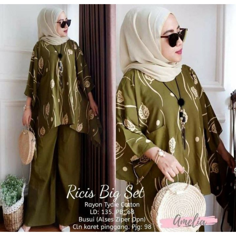 Ricis Big Set - One Set Wanita Rayon Premium Setelan Rayon Premium Lengan Panjang Set Bigsize LD 135 cm