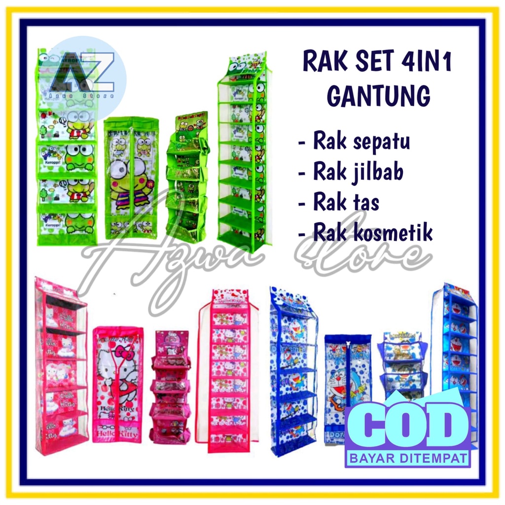 Rak set gantung 4in1 ( rak tas , rak jilbab , rak sepatu , rak kosmetik )