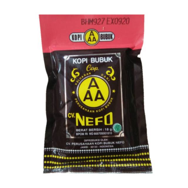 

Kopi Bubuk Cap Neffo AAA 18gr, KOPI AAA JAMBI , KOPI AAA ROBUSTA JAMBI, KOPI BUBUK JAMBI, KOPI HITAM JAMBI , KOPI MURNI BUBUK HITAM EXCELSA NIKMAT ASLI CAP AAA NEFO JAMBI. MURAH NIKMAT GURIH MURAH MEGGUGAH SELERA