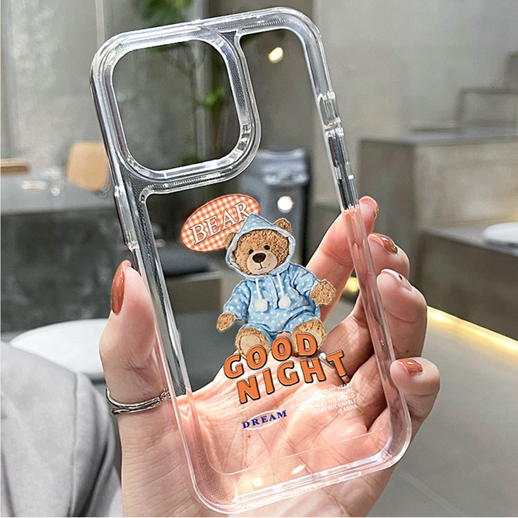 Soft Case Silikon TPU Transparan Motif Kartun Beruang Untuk IPhone 14 13 12 11 Pro X XR XS Max SE 6 6S 7 8 Plus