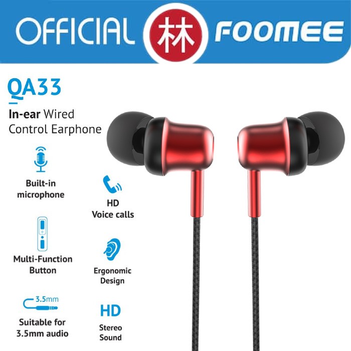 Foomee QA33 Wired Earphone In-Ear Hifi HD Stereo Sound