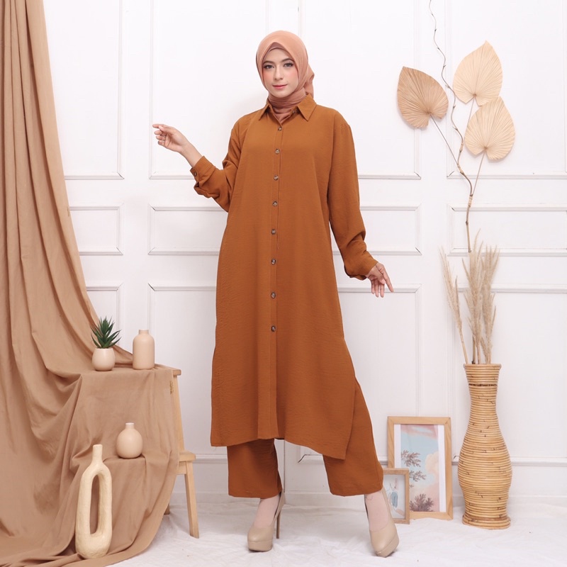 CALISTA ONE SET MAT ITY MANGO CREPE PREMIUM SETELAN LONG TUNIK SUDAH TERMASUK CELANA SETCEL MUSLIM MODERN BAGUS CANTIK BISA BUSUI SIZE KUMPLIT S M L XL XXL UKURAN LENGKAP NORMAL REGULER BESAR GEDE JUMBO OVERSIZE BARU BERKUALITAS RAPIH A.S.R STORE FASHION