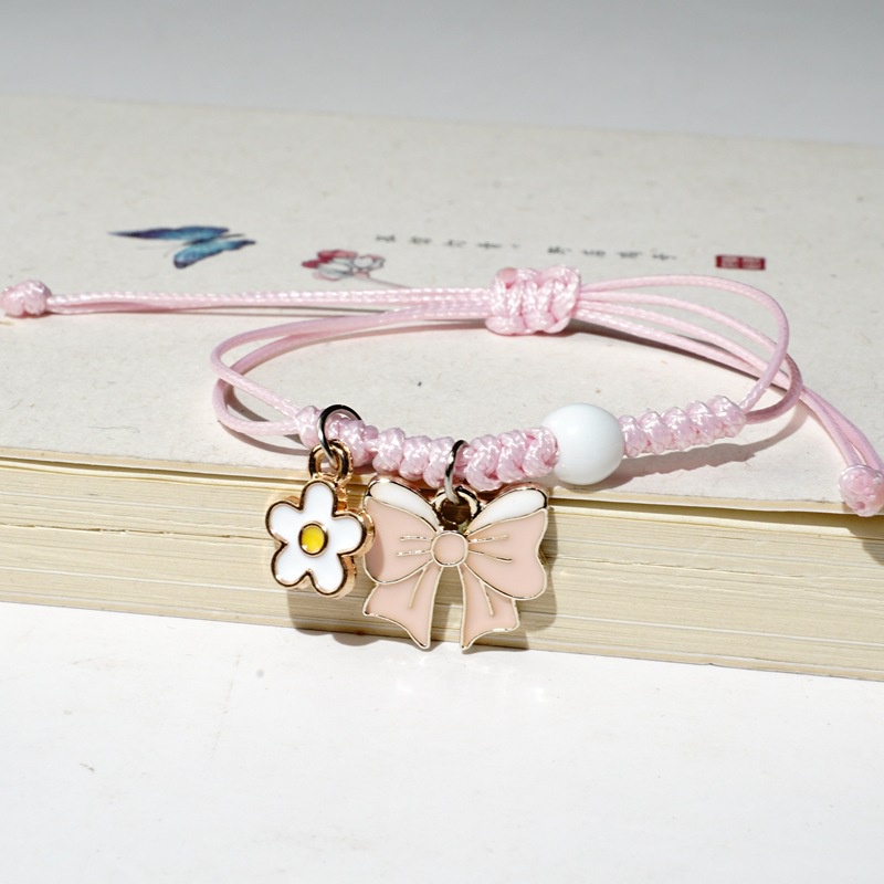 Gelang bangle bagus model korea terbaru lucu imut cantik cocok untuk hadiah bentuk buah binatang-Pink ribbon