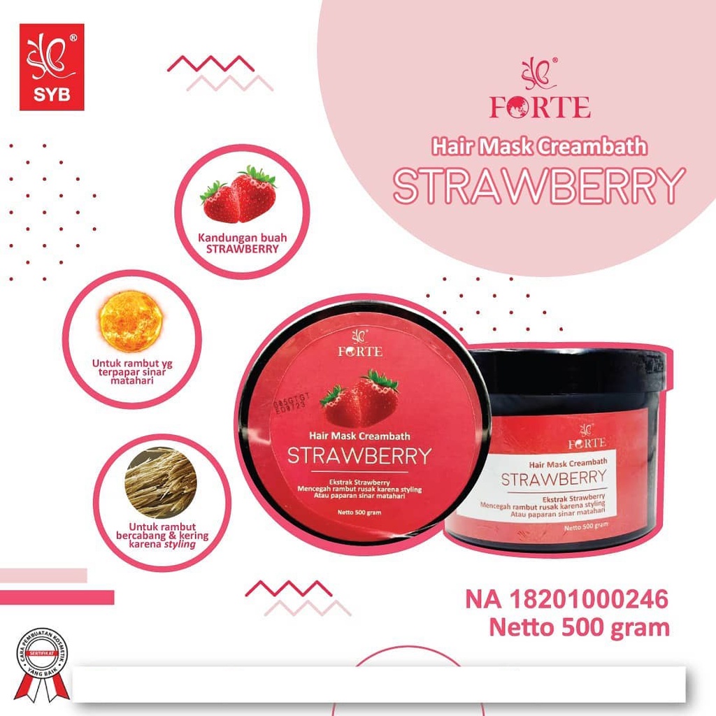 ❤ UNDER100 ❤ SYB Forte Hair Mask Creambath 500g | Makser Rambut | Aloe Vera | Kemiri | Ginseng | Hairmask BPOM