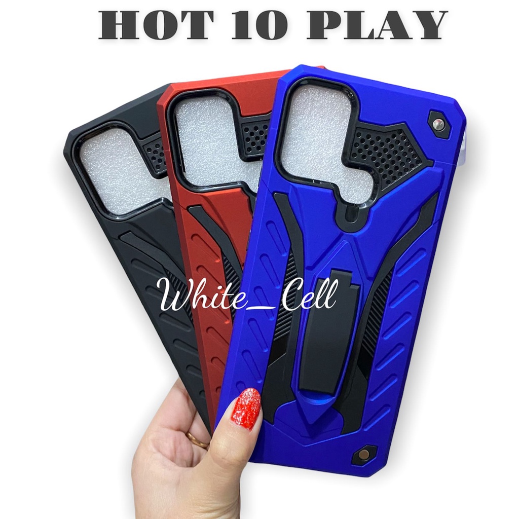 INFINIX HOT 9 PLAY HOT 10 PLAY HOT 11 PLAY HOT 10S Case Phantom Robot Transformer Kick Stand -White_Cell