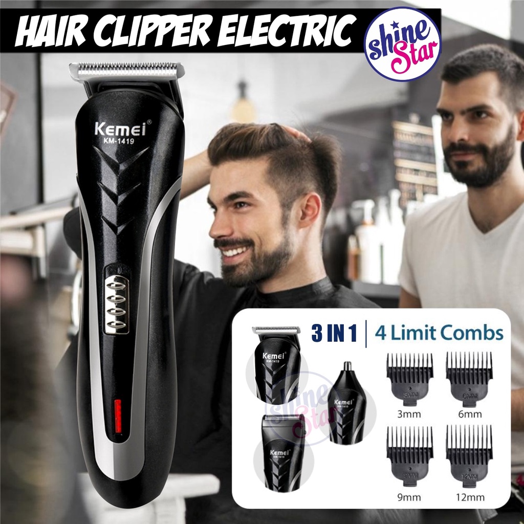 SHINE STAR - BISA COD - Hair Clipper Kemei KM-1419 / KM-1407 / KM-1418 3IN1 Rechargeable - Alat Cukur Listrik Rambut Kumis Jenggot Bulu Hidung