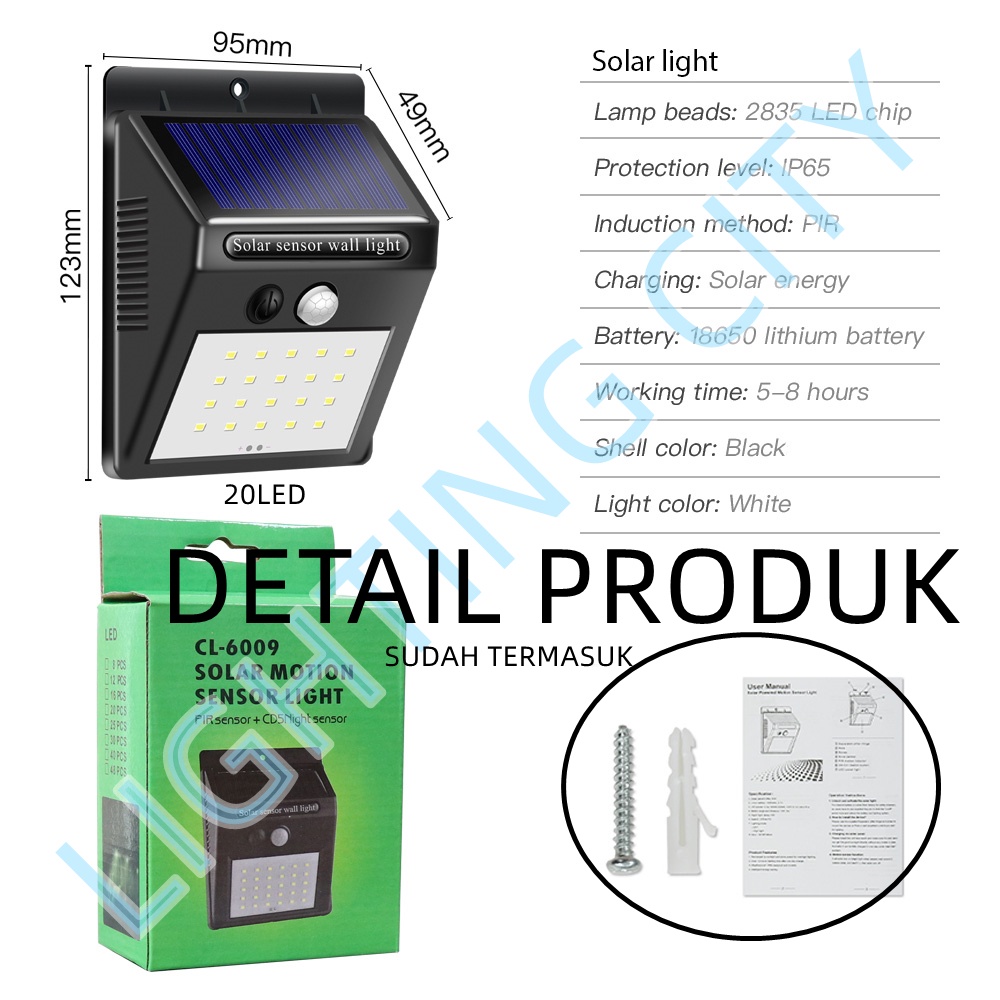 LAMPU DINDING SOLAR PANEL SURYA LAMPU TAMAN LAMPU TEMBOK