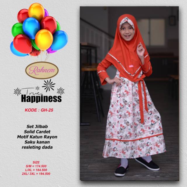 Set Gamis Anak Rahnem GH 025 25 Salem Orange Merah Bata