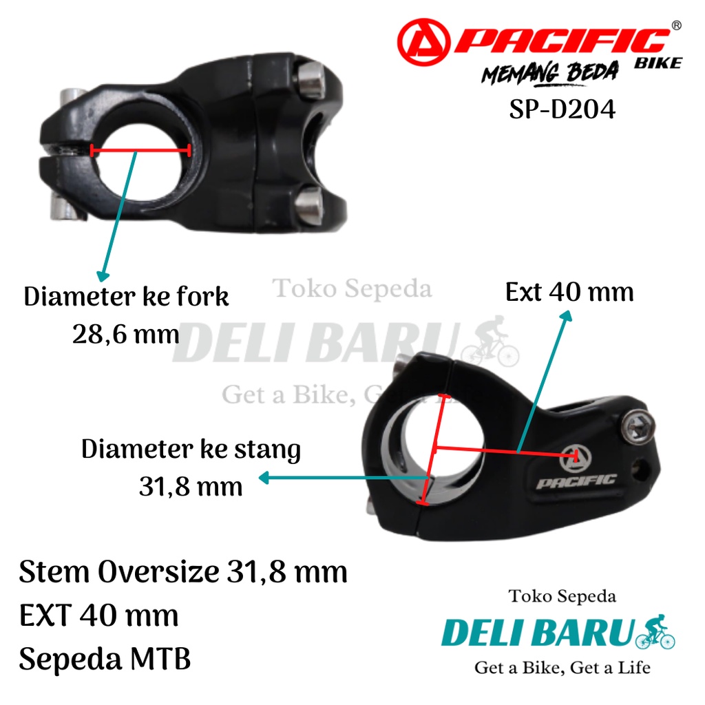 Pacific Stem dudukan stang oversize 31,8 mm fork oversize 28,6 mm ext 40 mm sepeda MTB