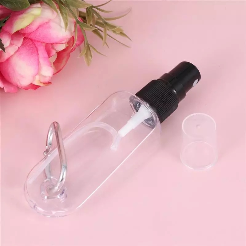 30/50ml Travel Spray Bottles with Hook/ Liquid Shampoo Liquids Lotion Cosmetic Containers/ Mini Plastic Refillable Empty Mist Sprayer Bottle with Keychain Clip