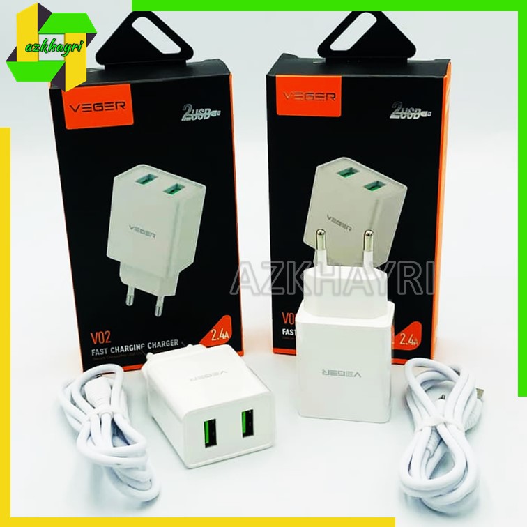 Adaptor Charger Veger V02 Fast Charging 2 Output USB 2.4A Wall Charger