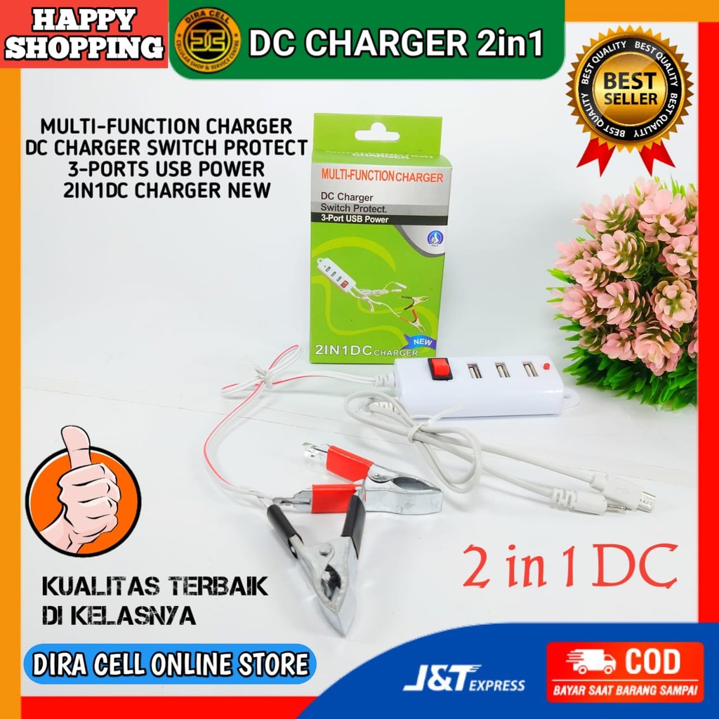 CHARGER CASAN DC CHARGER AKI MULTI-FUNCTION 2 IN 1 3-PORT USB POWER TERBARU