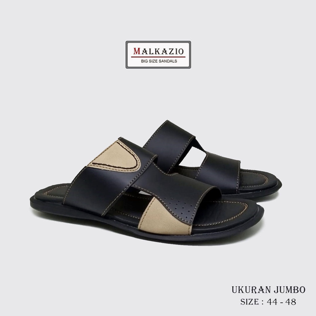 Mzio - Sandal Pria Ukuran Besar Jumbo | Big Size 44-48 | Sendal Kulit Asli J-13 Hitam