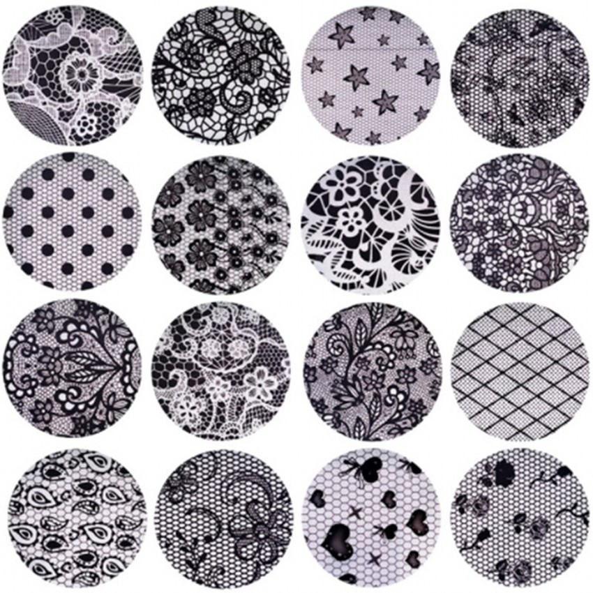 16pcs / Set Stiker Kuku Motif Lace Bunga Warna Hitam / Putih Untuk Dekorasi Nail Art / Manicure Diy