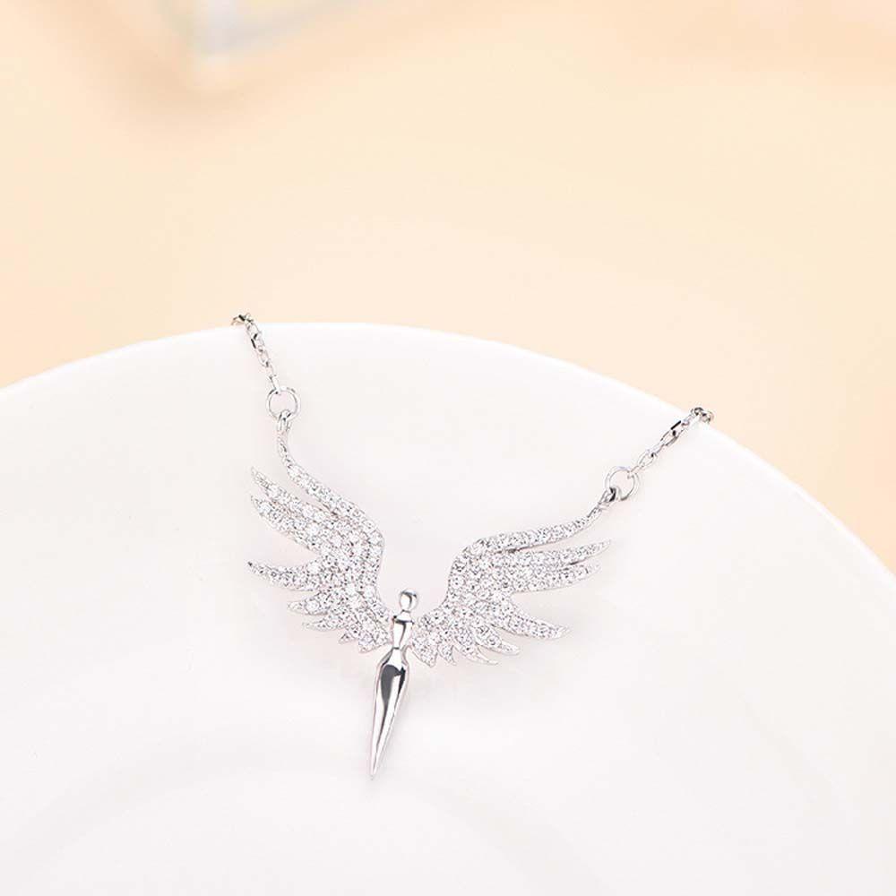 NEEDWAY Woman Necklaces Elegant Vintage Pendant Temperamen Alloy Kristal Sayap Malaikat Choker