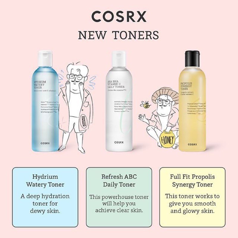 COSRX Hydrium Watery Toner | COSRX Propolis Synergy Toner | COSRX  AHA BHA Vitamin C Daily Toner