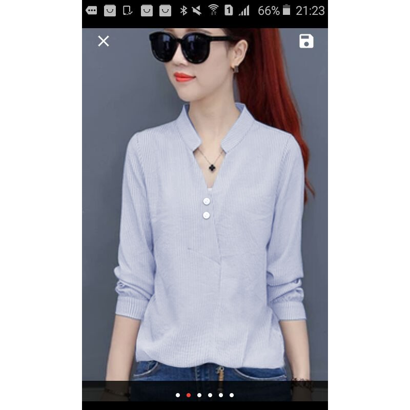 [sanghai button RO] Blouse Wanita Katun Pink/Biru Muda