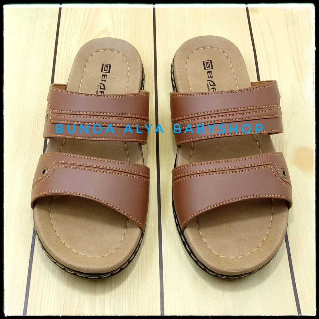 Sandal Slop Pria Kulit Casual Kekinian Sendal Slip On Slide - Sandal Sendal Pria Casual Ukuran 39 - 43 Sol Keren Anti Licin - Sendal Laki Laki Casual COKLAT BARTO