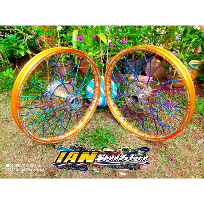 paketan velg tromol sambung ukir+ruji plintir +velg ukir