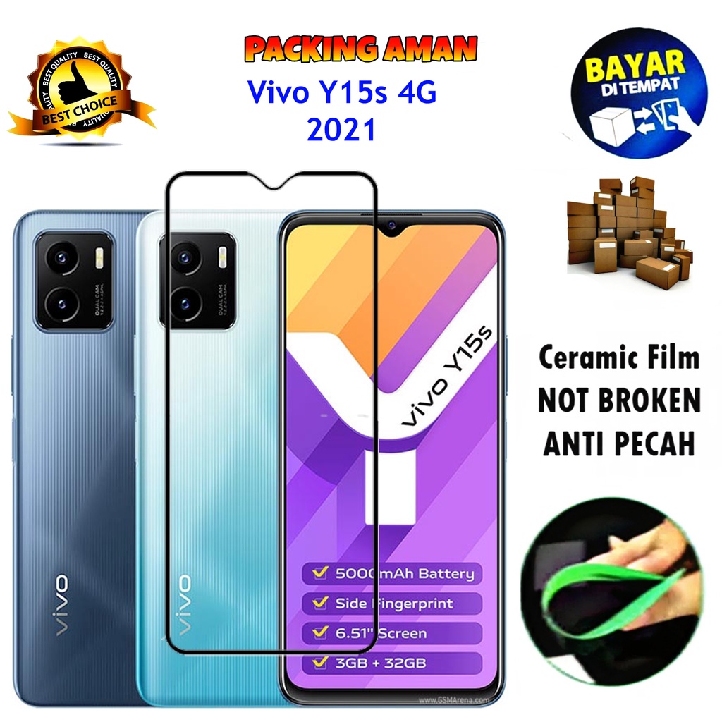 Tempered Glass Vivo Y15s 4G 2021 FULL COVER FULL SCREEN Ceramic Film Anti Gores