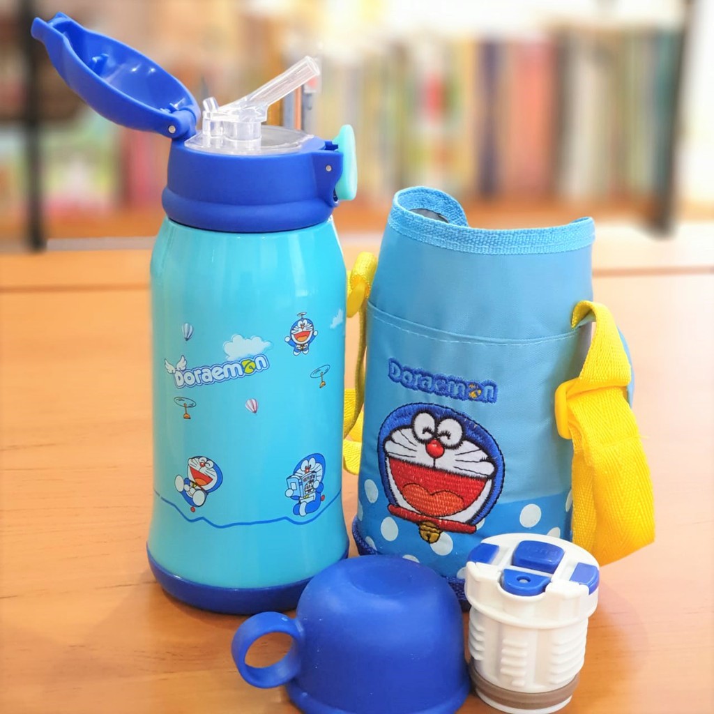 Botol Minum Termos 304 Stainless Steel DUAL CAP dengan TAS Motif Animal / Botol Minum Anak Stainless