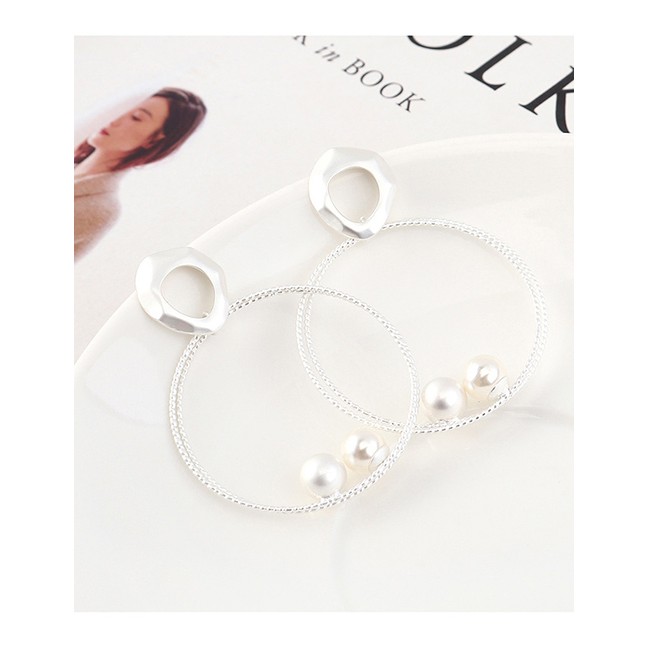 LRC Anting Tusuk Fashion Matt Silver Plated Gold Double-layer Large Circle Hollow S925 Silver Needle