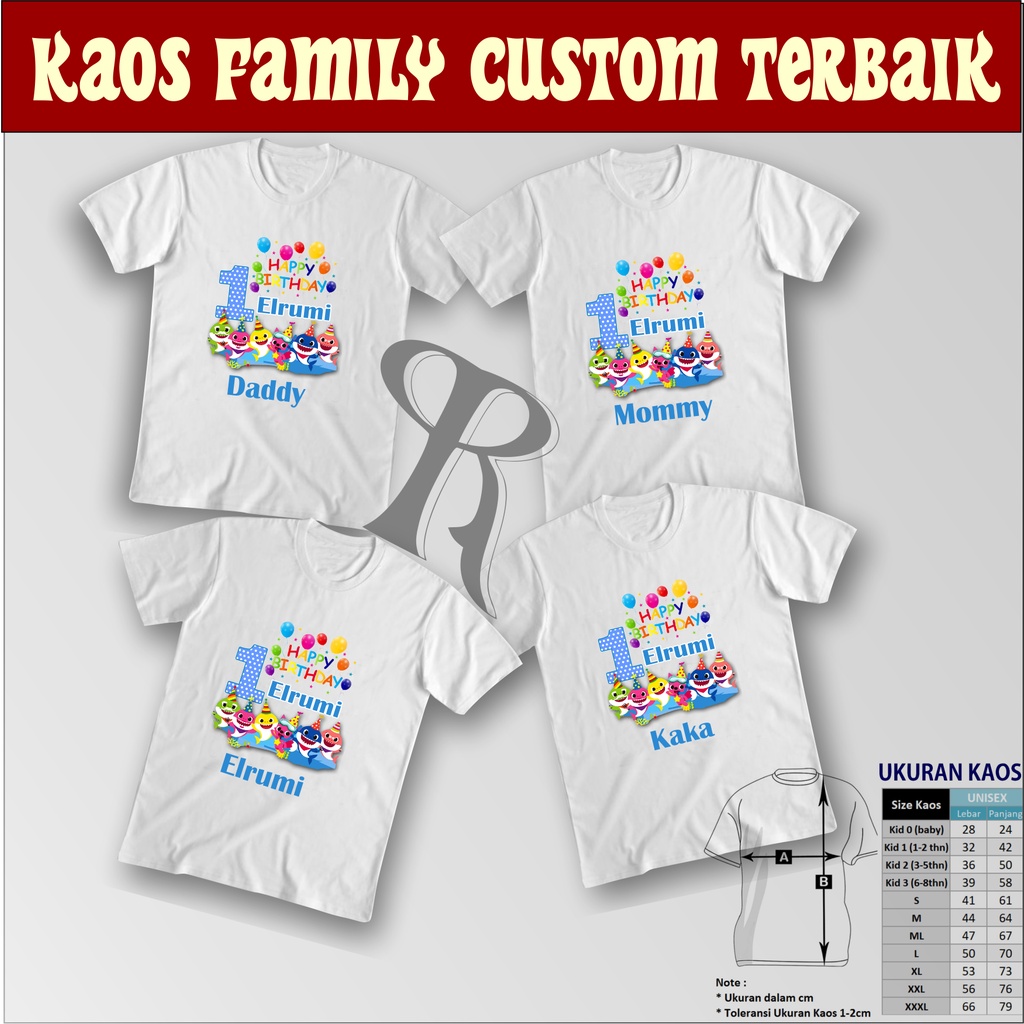 KAOS COUPLE ULANG TAHUN FAMILY TEMA BABY SHARK  BANYAK VARIANT