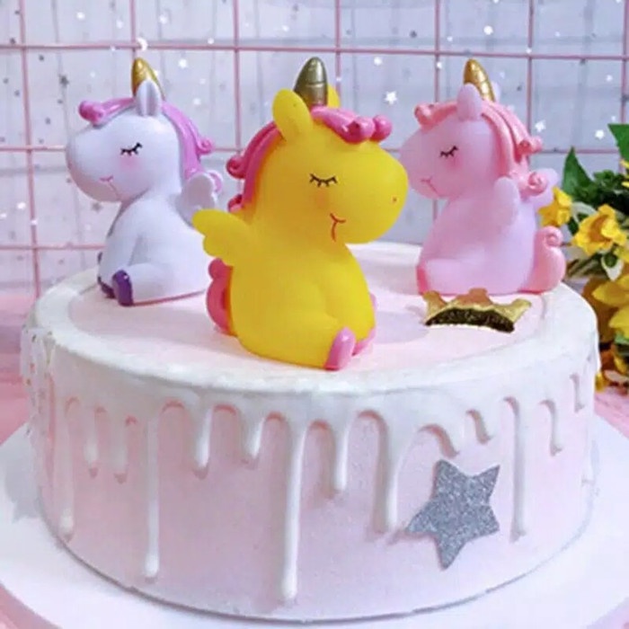 KUE-PENGHIAS-ALAT- TOPPER KUE CAKE ULTAH UNICORN / HIASAN KUE ULANG TAHUN - PINK BIRU -ALAT-