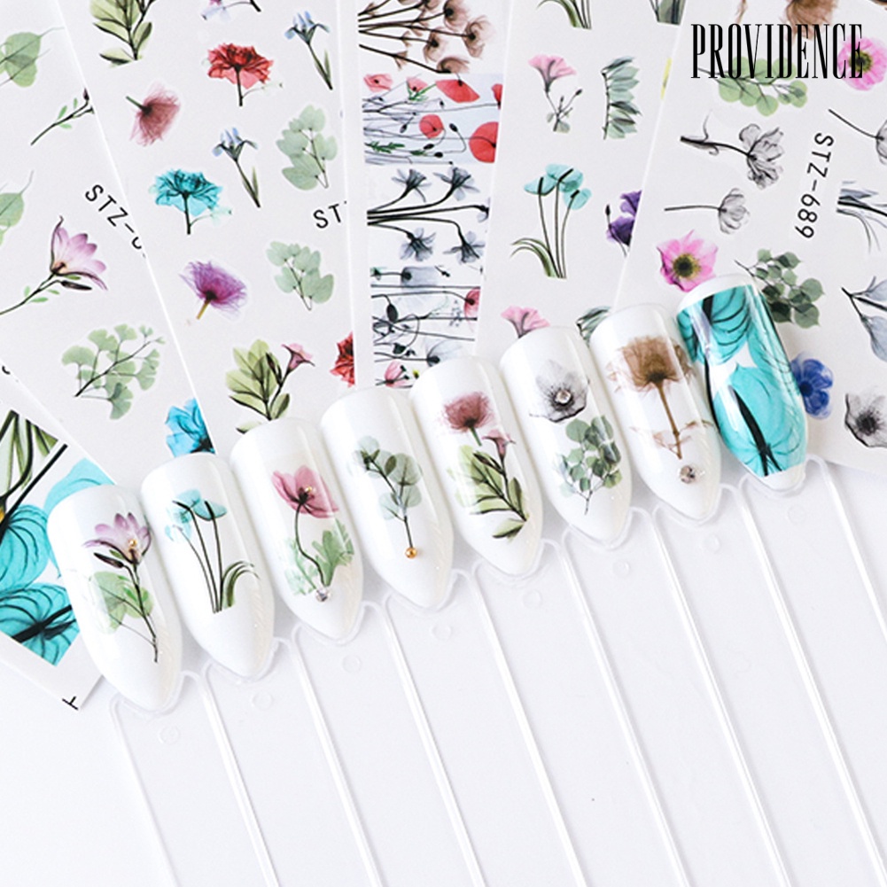 Providence 24 Lembar Stiker Decal Transfer Air Motif Tanaman Bunga Untuk Dekorasi Nail Artmanicure Diy