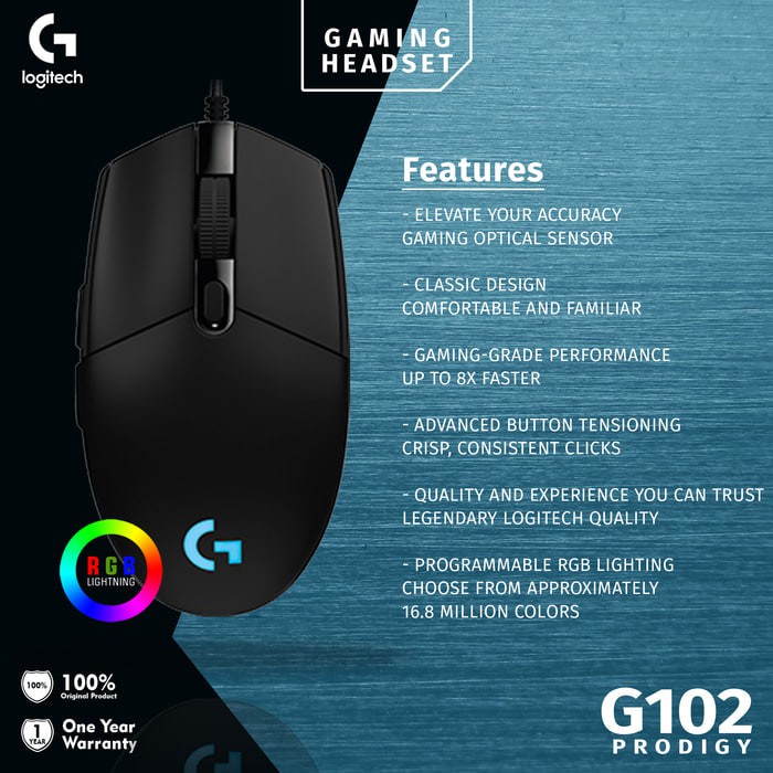 Logitech G102 Prodigy Gaming Mouse (AURA/RGB)