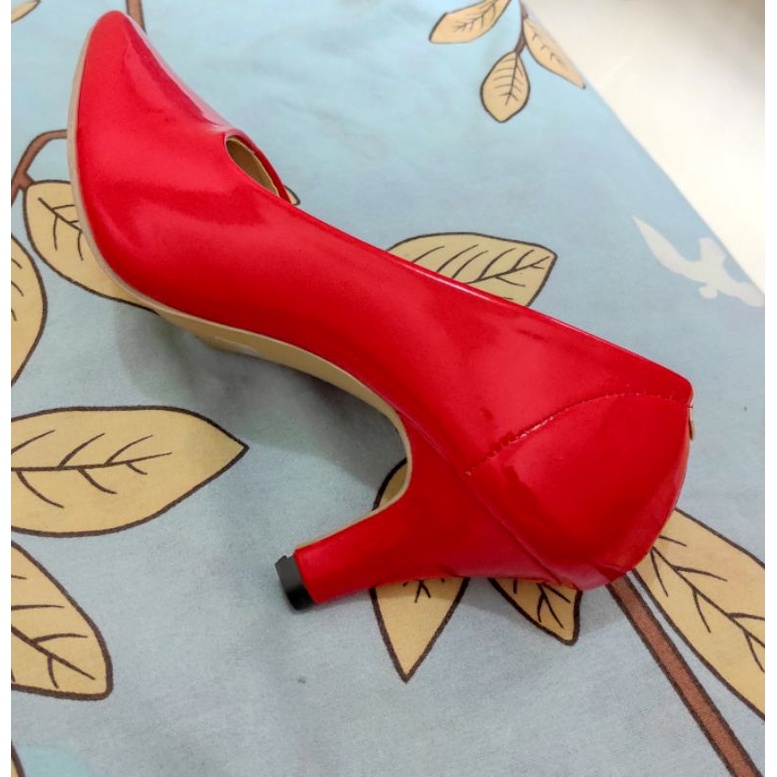 Bryan Sofeeya Pantofel Heels 5cm Glossy Polos Formal Kantor Bigsize Oversize Jumbo 36-40 41 42 43-Red 5cm