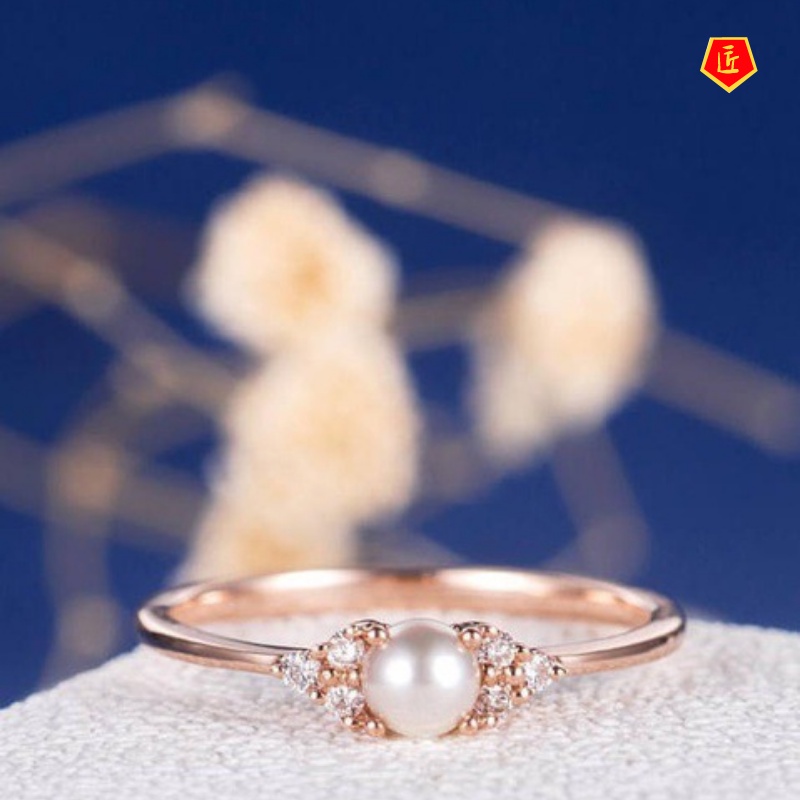 [Ready Stock]8K Rose Gold Natural Freshwater Pearl Ring 925 Silver