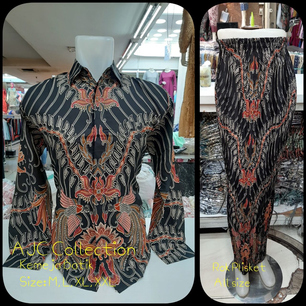 Set couple batik kemeja dan rok plisket