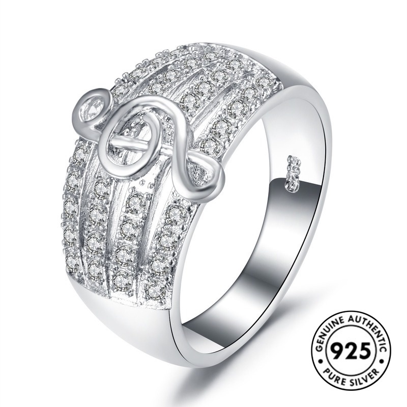 Cincin Sterling Silver 925 Desain Not Musik Artistik Elegan Untuk Wanita