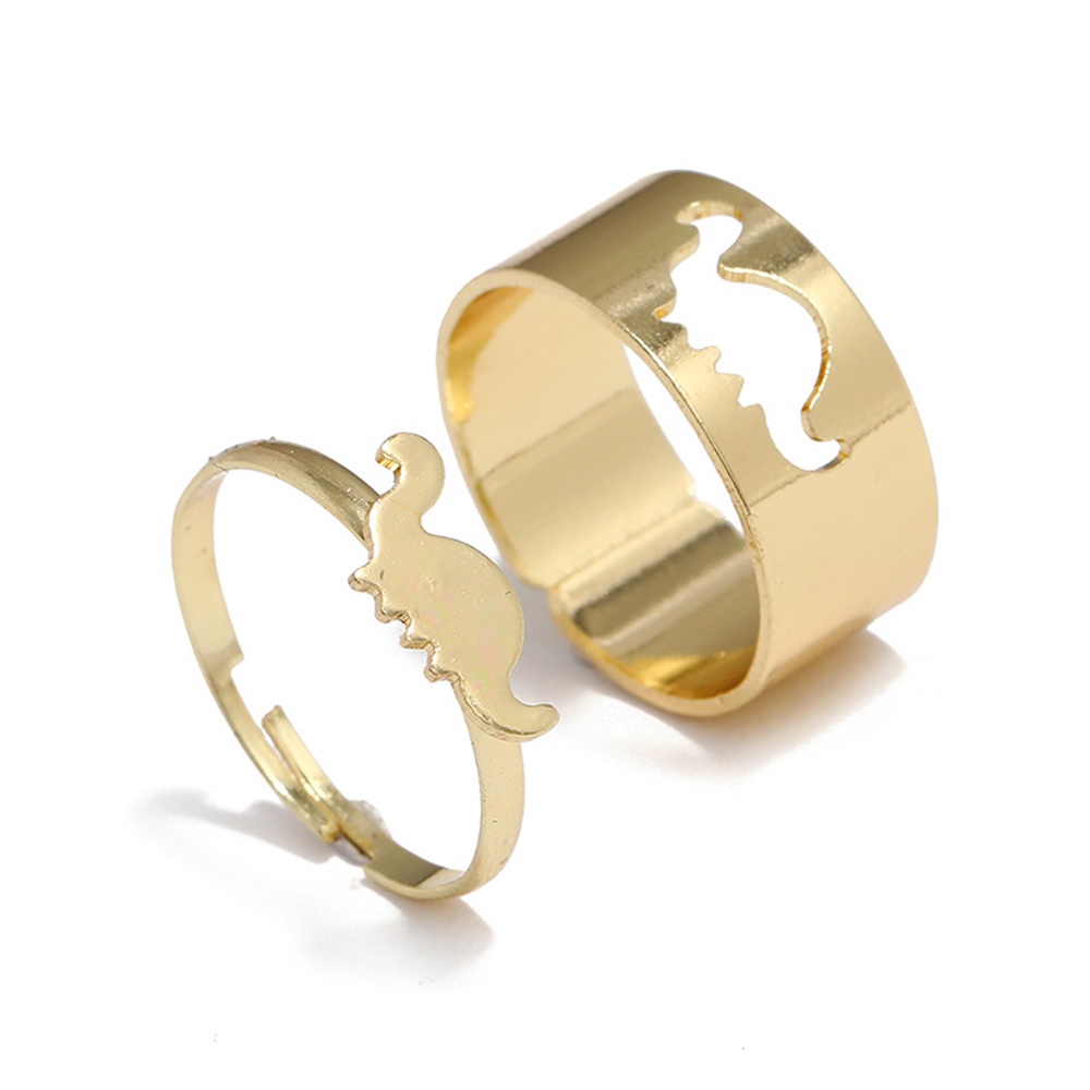 2pcs / Set Cincin Model Terbuka Desain Dinosaurus Lapis Emas / Silver Untuk Pria / Wanita