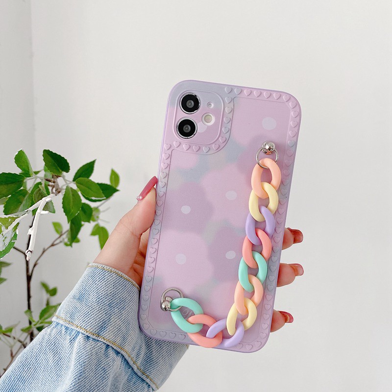 Gelang Pelangi Bunga Ungu Bagus Soft Case iPhone 6S 7 8 Plus XR XS Max ip iPhone 11 12 13 Pro Max Redmi Note 8 10 Pro 9A 9C Poco M3 X3 Nfc Cover Bumper Bunga Merah Muda Gadis