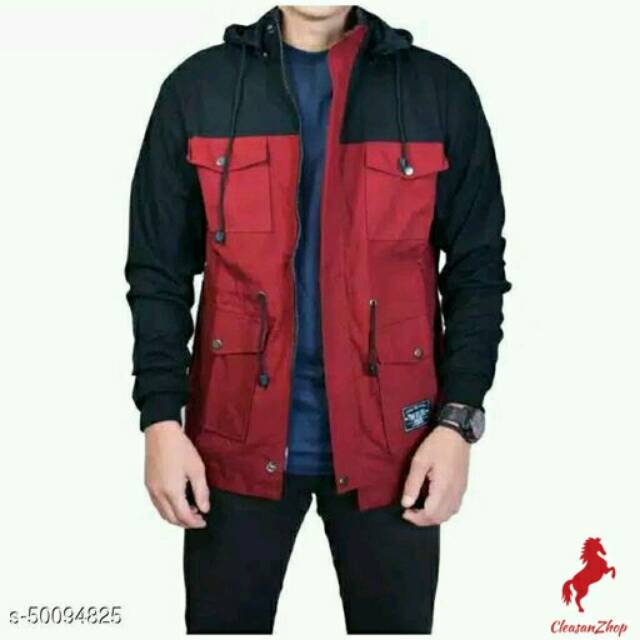 Jaket parka merah hitam