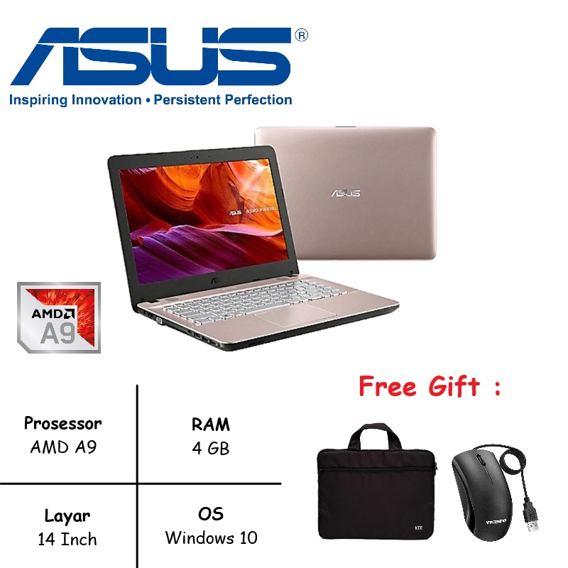 LAPTOP ASUS VIVOBOOK X441BA AMD A9 GAMING ROSEGOLD