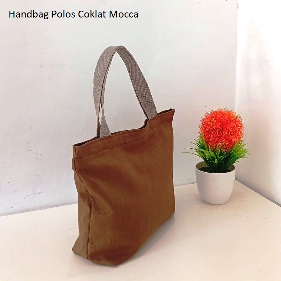 HANDBAG TAS JINJING KANVAS POLOS WARNA COKLAT MOCCA RIENS COLLECTIONS