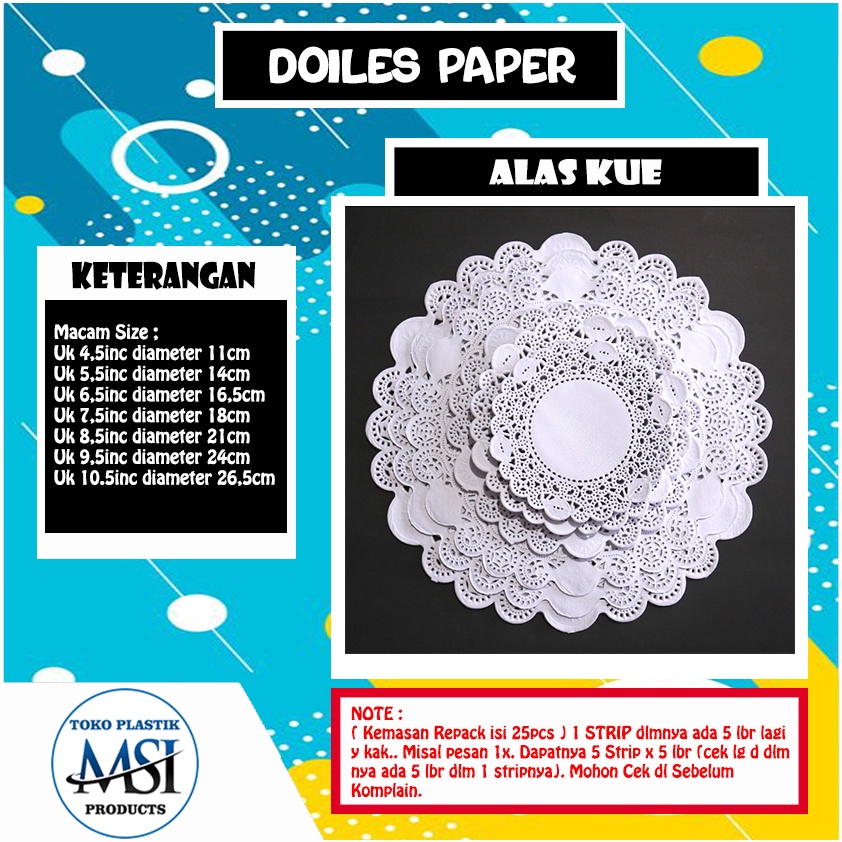 Doiles Paper | Kertas Doiles | Alas Kue | Kertas Renda ( Kemasan Repack isi 25pcs )