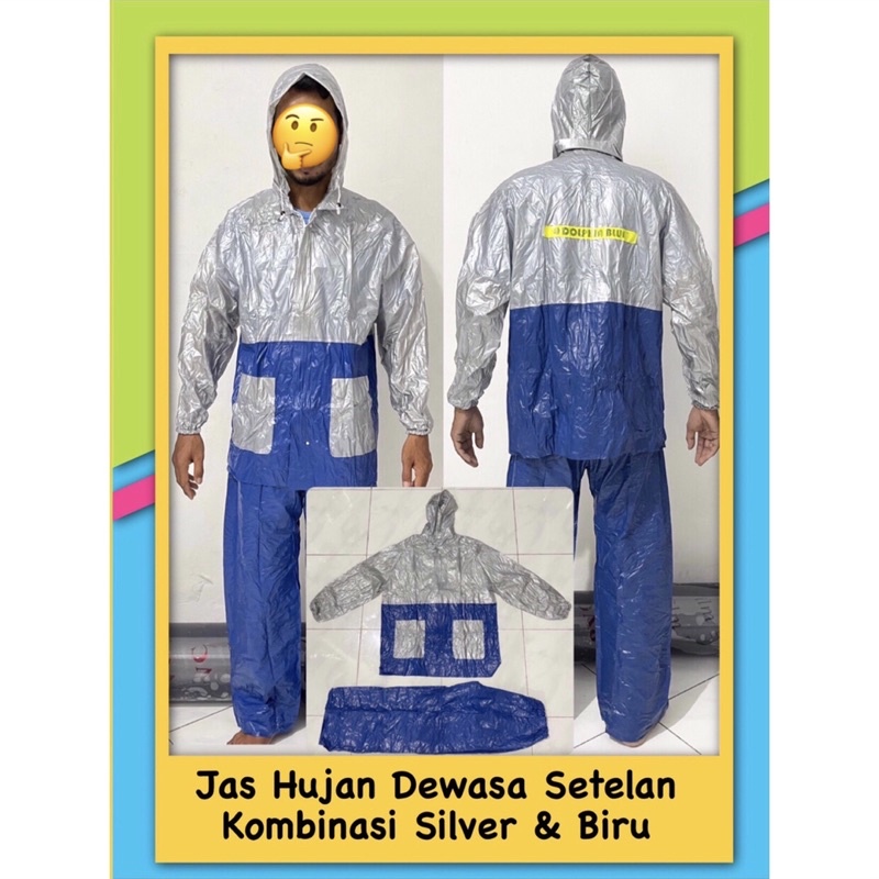 Jass Hujan Setelan Dewasa [Dolphin Kombinasi] Pria Tebal Mantel Baju Ujan Wanita Plastik Jumbo Murah