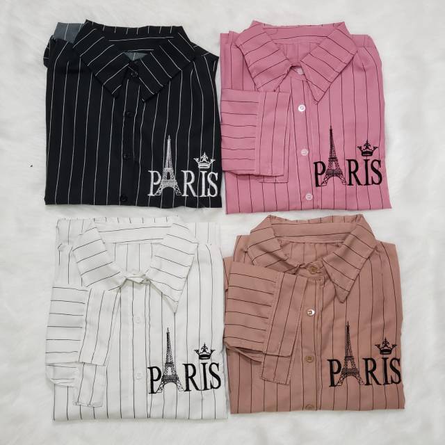 Kemeja Wanita Lengan Panjang Salur Paris Bisa Cod Shopee Indonesia