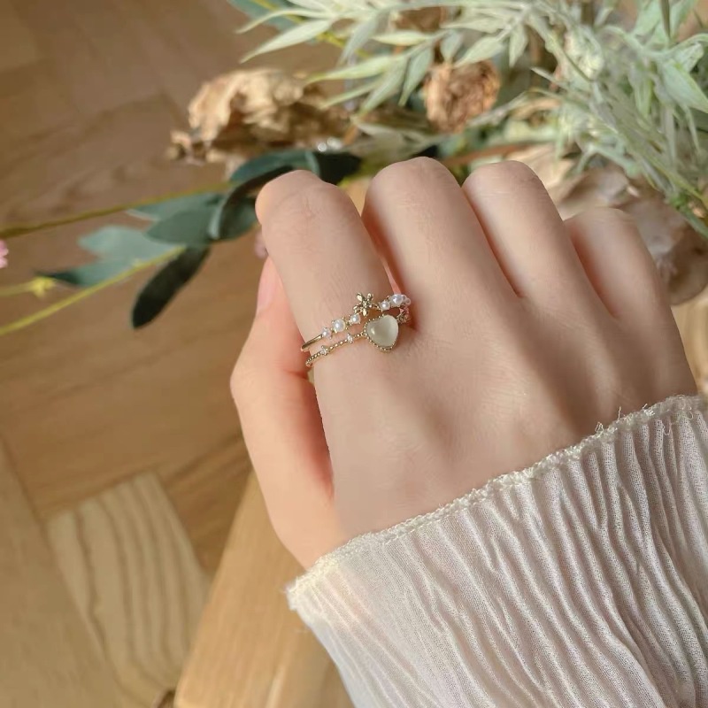 Cincin Wanita Desain Hati Hias Opal Untuk Pestahadiah