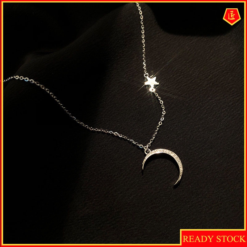 [Ready Stock]S925 Silver High-Grade Moon Star Necklace for Women Simple Personality