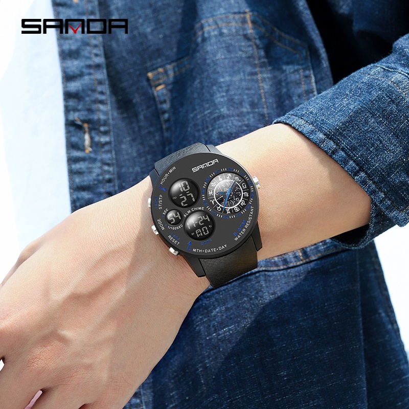 SANDA 6036 Jam Tangan Pria Digital Analog Tali Rubber Dual Time Anti Air WATCHKITE WKOS