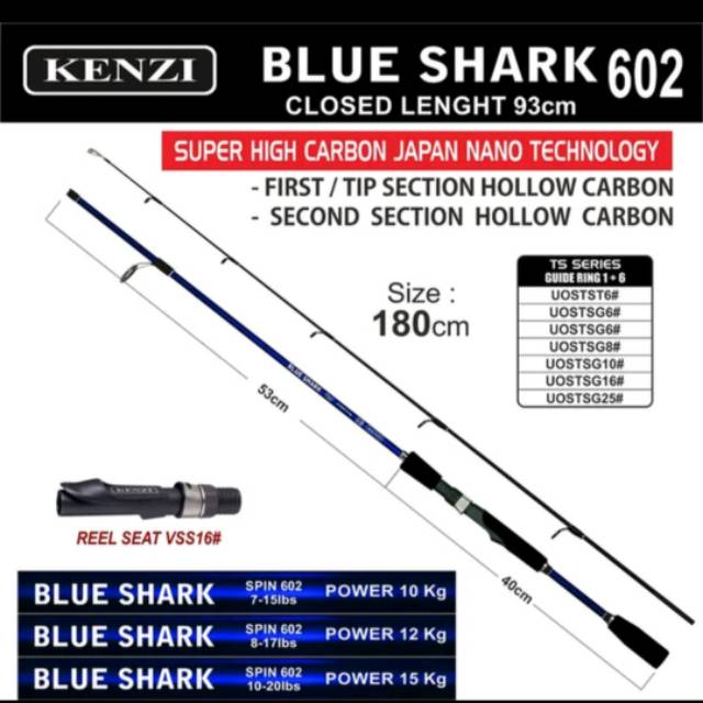 Joran pancing kenzi BLUE SHARK 180CM 8-17lb