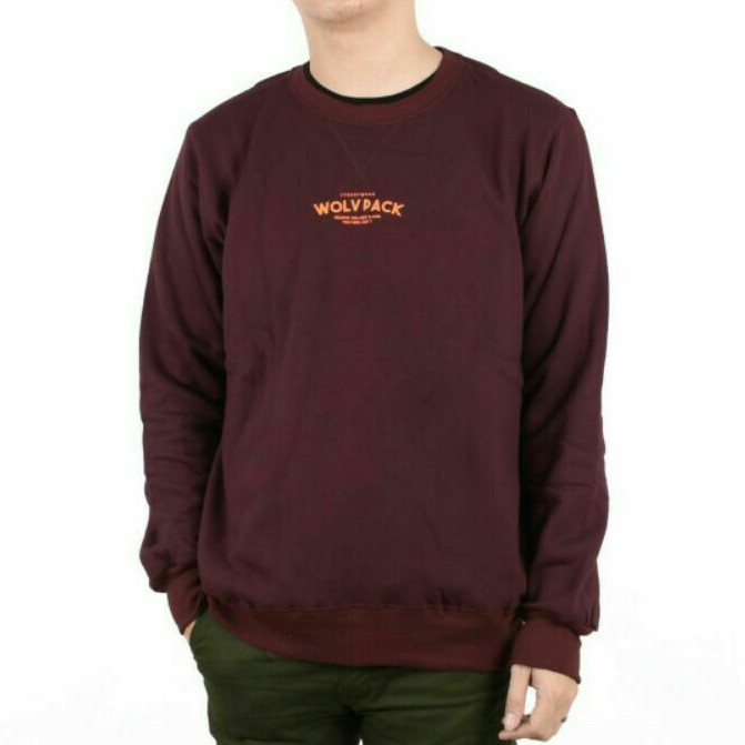 Jaket Crewneck Wolvpack Maroon Jaket Wolv Pria