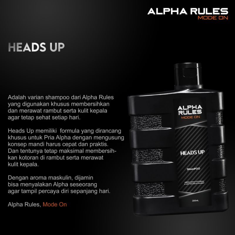 ALPHA RULES MODE ON HEADS UP SHAMPOO PRIA 250ML ORIGINAL ALPHARULES