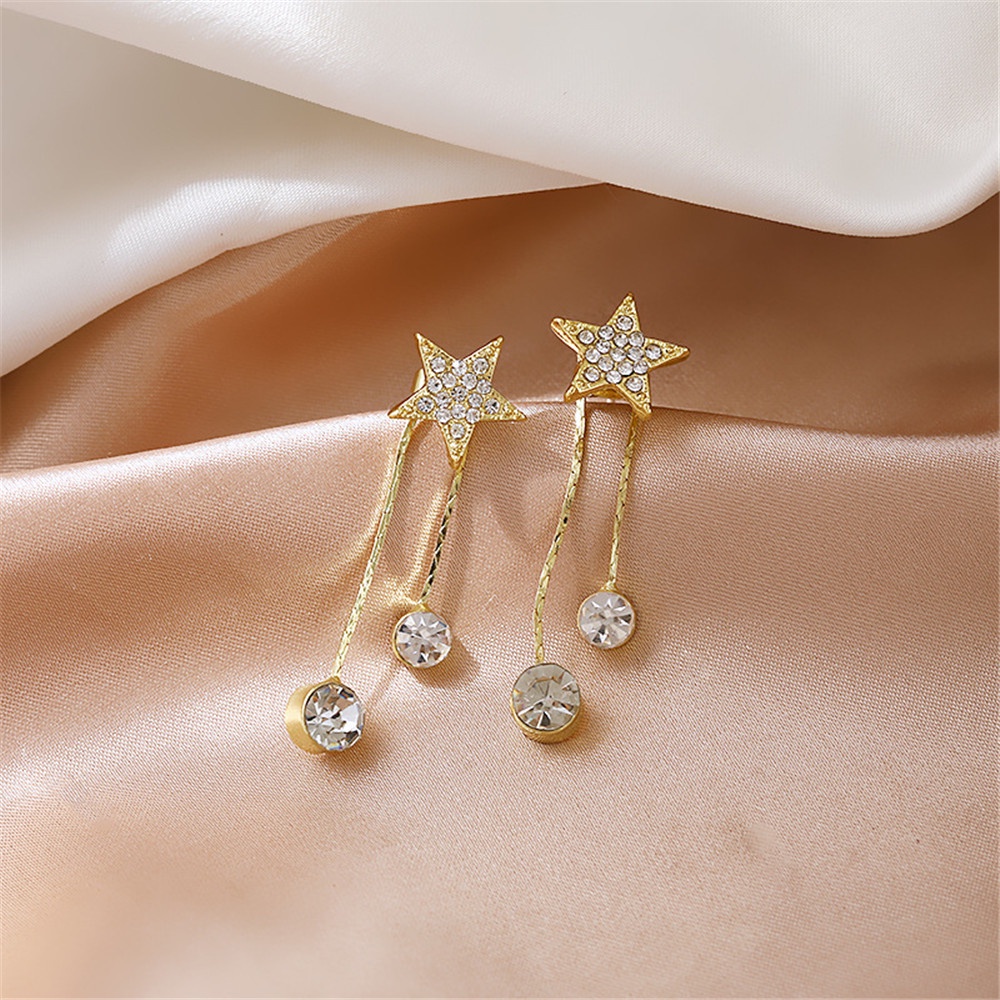 【aaoottuuoo5.id】woman fashion retro elegant Zircon bow star tassal chain earring ear stud jewelry