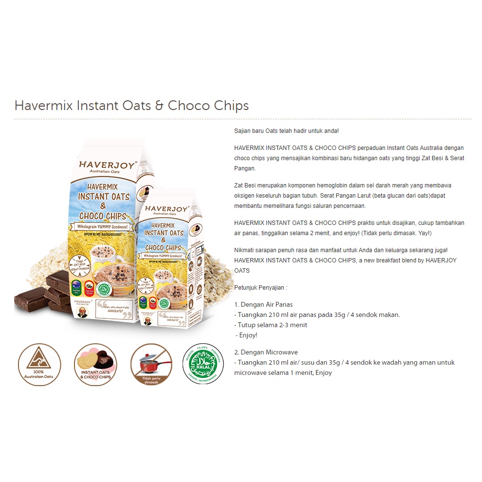 Haverjoy havermix instant oats &amp; choco chips 1kg